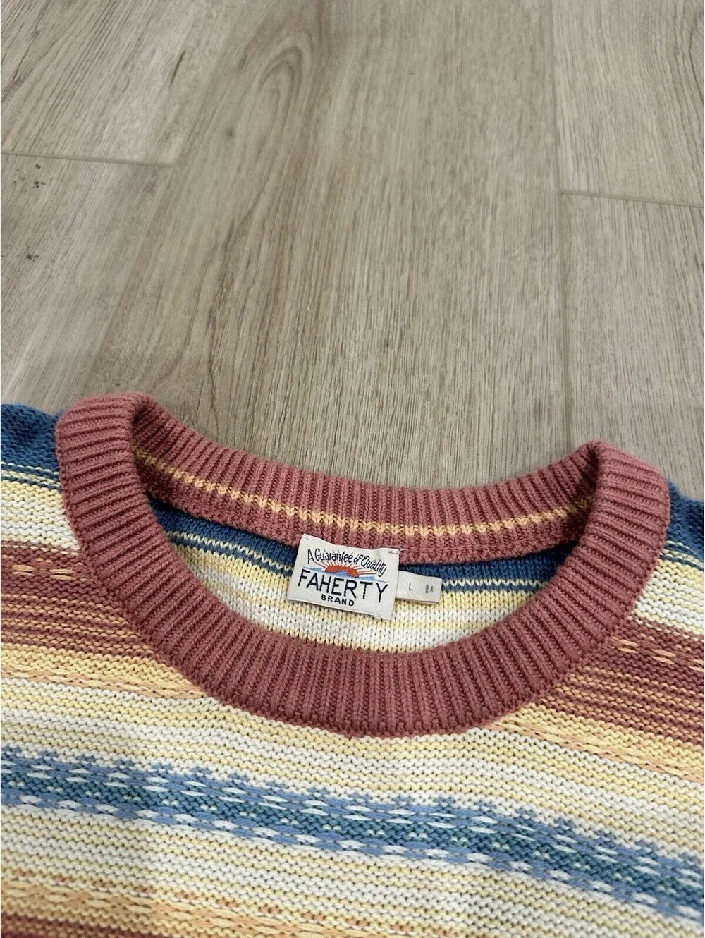 Faherty Stripe Crewneck Sweater Red Basin Ombré Men’s L Unisex Cotton - Cashmere
